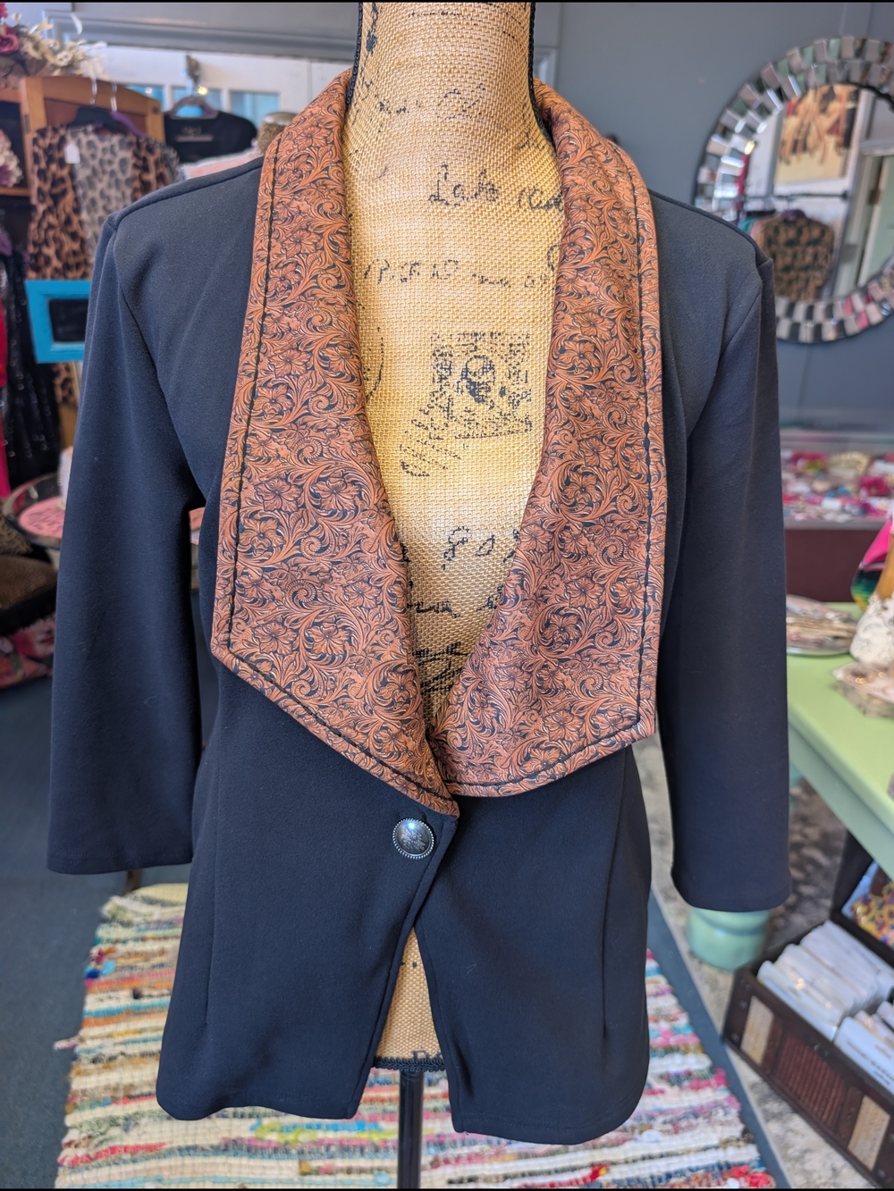 Crazy Train Black Jacket with Brown Paisley Shawl Collar